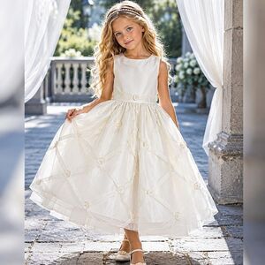 Cinderella 7 Ivory Flower Girl Dress Lace Tulle Pearl Communion Wedding Formal